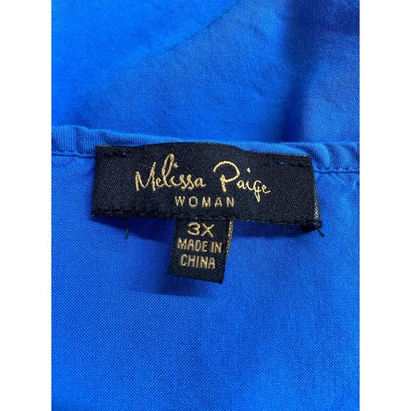 Melissa Paige Tunic Top 3X Blue Rayon Lace Trim Bell Sleeves Boho Lagenlook - Picture 3 of 7